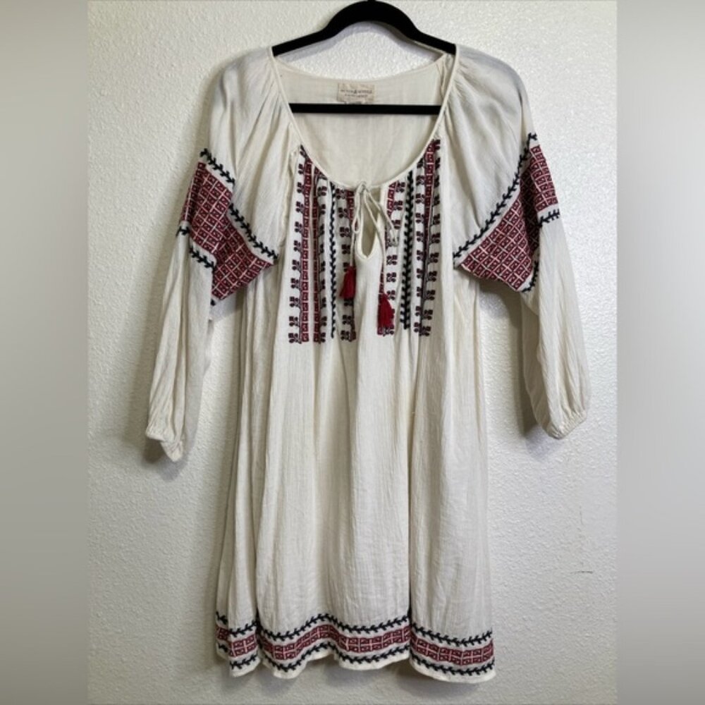 DENIM & SUPPLY Ralph Lauren Tunic Top L Ivory Peasant Embroidered Long Sleeve